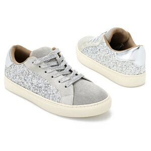 Corkys Silver Glitter Sneakers with Suede Accents